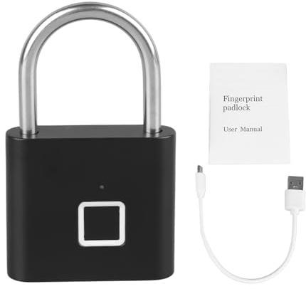 Intelligentes Bluetooth-Fingerabdruck-Vorhängeschloss – über USB Wiederaufladbares, Schlüsselloses, Wasserdichtes, Biometrisches Elektronisches Schloss mit Mehreren (Schwarz)