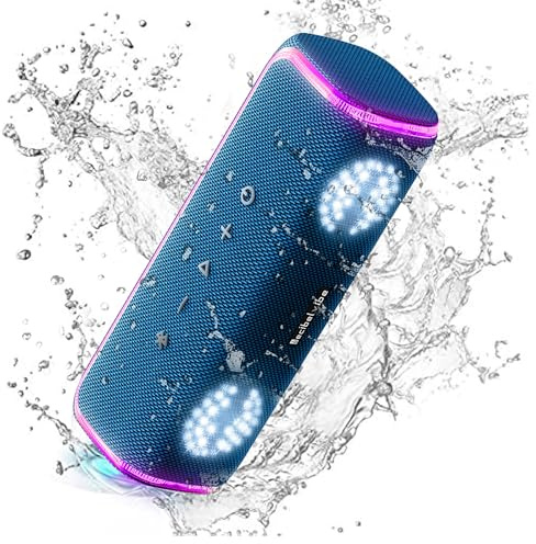 Decibelvibe Initial Tnz 7 - Enceinte Portable Bluetooth 5.3 Puissante (30W) Sans Fil, Étanche IPX7, Basses Profondes, 25H d'autonomie, Lumières LED, Couplage Stéréo Pour Intérieur et Extérieur. (Bleu)