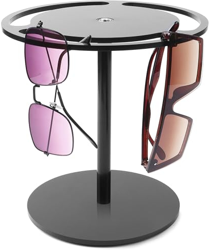 Winter Shore 360 Grad Drehbarer Acryl-Brillenständer für Mehrere Brillen - Schwarzer Brillen Organizer für 15 Brillen - Sonnenbrillen Aufbewahrung für Tisch, Kommode - Mit Rutschfesten Gummifüßen