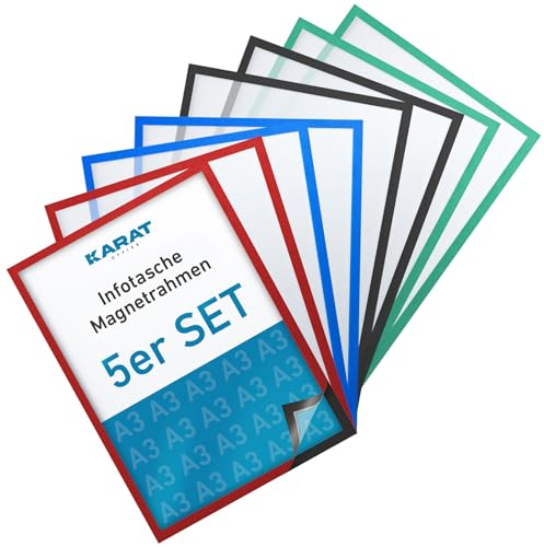 KARAT Set di 5 cornici magnetiche DIN A3 per disegni di bambini, porta documenti, porta documenti, porta foto, cornici magnetiche per cartelli, porta documenti (dimensioni esterne 45 x 33 cm, rosso)