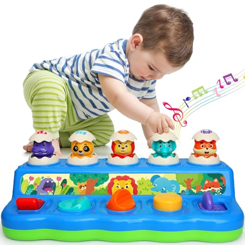 Wanonoo Juguete Bebé 1 Año Interactivo Educativo Pop-Up con Luces y Sonidos, Juguete Montessori Causa y Efecto con Animales, Regalo Niño Niña 12 18 Mese Motricidad Fina Juguete Cumpleaños Navidad