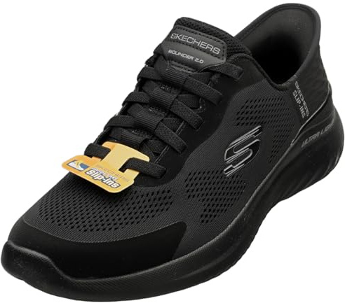 Skechers Herr handsfree Slip-ins Bounder 2.0 EMERGED Sneaker, Svart nät syntetisk, 48.5 EU