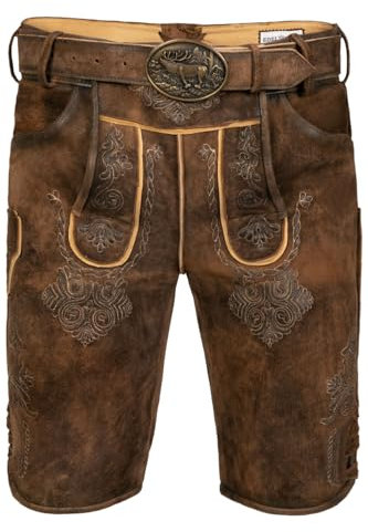 Edelnice Trachtenmode hochwertige Kurze Trachtenlederhose Bernd aus Wildbockleder Gr. 46-66 (DE/NL/SE/PL, Numerisch, 52, Regular, Regular, Braun)