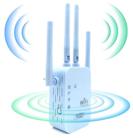 1200Mbps Repetidor WiFi,Amplificador Señal WiFi Doble Banda 5G y 2.4G,4 Antena,2 Puertos Ethernet,Modo Ap/repetidor/Router,Cobertura de 200 m²,Extensor de Red WiFi Adecuado para Casa y Oficina
