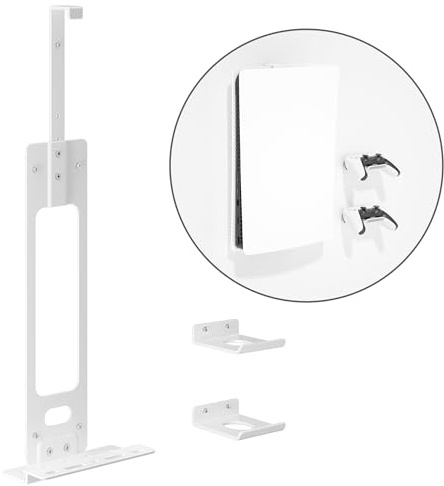 Console Holder Wall Mount for PS5: White Gaming Stand for PlayStation 5 and 2 Controller Stand Kits