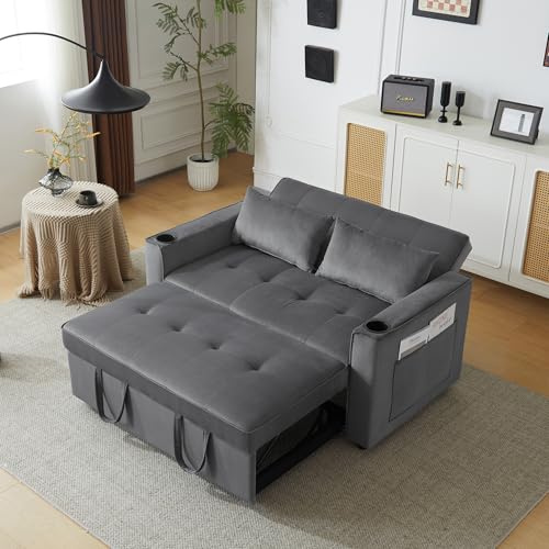 Divano letto multifunzione, divano pieghevole con funzione sonno, divano letto con portabicchieri e cuscino, adatto per soggiorno, camera da letto, appartamento home theater (grigio)