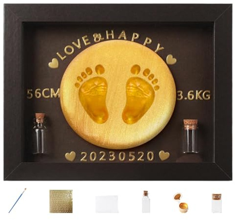 Monozoz Baby fotavtryck kit – baby bildram, handavtryck och fotavtryck tillverkningskit – flaska för fosterhår, handgjord babyminnessak, säker färg för pappa