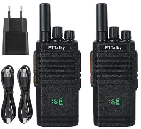 PTTalky Walkie Talkie mit Verstecktem Display PMR Funkgeräte 16 Kanäle Wiederaufladbares woki toki Erwachsene (2 Stück, Schwarz)