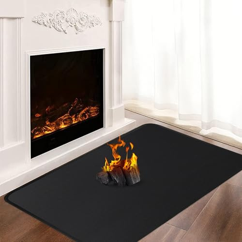 Hearth Rugs for Fireplaces, 120x70x0.1cm Fireproof Mat, Hearth Pads for Wood Stove Fireplace Indoor Outdoor, Fireplace Mat Protects Floors Carpets from Sparks Embers, Black