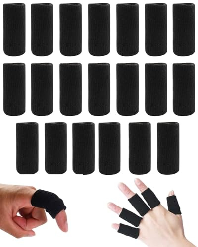 JUKOTA 20 Piezas Mangas Protectoras de Dedos Elásticas Mangas Protectoras de Dedos Elásticas Vendaje de Dedo de Soporte de Compresión Elástico Negro Vendaje de Dedo Estirable