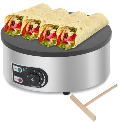 HarmoHaby 16 Commercial Electric Crepe Maker & Pancake Griddle, 1500W Non-Stick Plate, Stainless Steel Round Base, Adjustable Temp Control, 110V for Crepes Blintzes Eggs Bacon