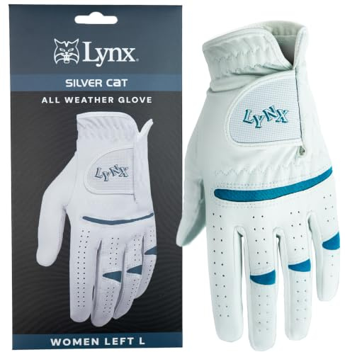 Lynx Silver Cat Ladies Left Hand Golf Gloves, All-Weather Golf Glove for Right-Handed Golfers, Durable, Breathable & Flexible Fit with Secure Grip, Stylish Golfing Accessories & Gifts