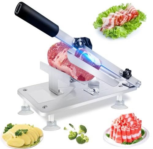 Manual Frozen Meat Slicer Machine for Home Use Meat Cutter Upgraded Stainless Steel Food Slicer Beef Mutton Roll for Hotpot Thickness Adjustable Cleavers Commercial Cooking Utensils zx