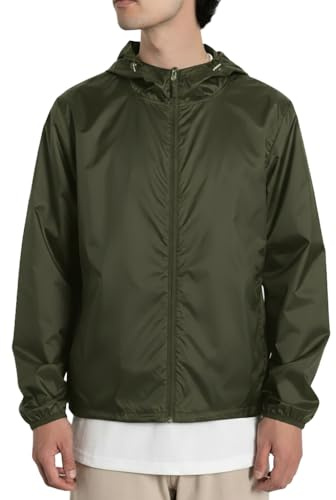 TONY BACKER Giacca Leggera Uomo, Antivento e Antipioggia con Cappuccio e Tasche (IT, Testo, L, Regular, Regular, VERDE)