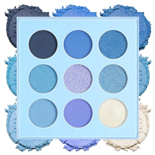 ALIIP Sombras de Ojos, Azul Paletas de Sombras de Ojos, Paleta Maquillaje Profesionales, Fórmula Vegana, Altamente Pigmentada 9 Colores, Múltiples Acabados, Eyeshadow Palette Mate y Perlado, 1.4g x 9