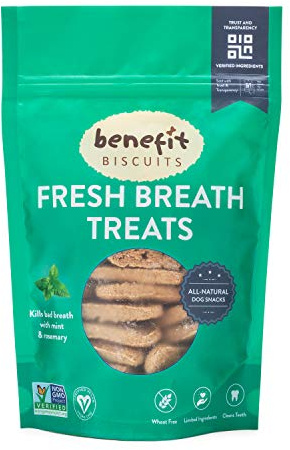 Benefit Biscuits, All Natural Dog Treats, Certified Vegan, Non GMO, Wheat Free, Healthy Dog Biscuits, Made in USA (Mint, 7oz Bag)
