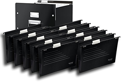 Leitz 6046 Archiv-Hängebox Click & Store, Ablage- und Transportbox für Hängeregistratur mit Deckel, A4 (Schwarz + Hängetaschen schwarz)