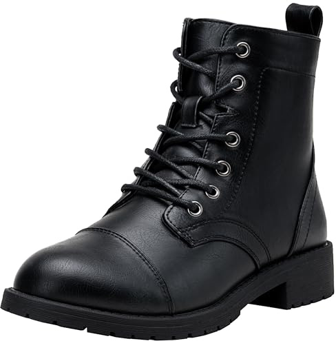 Vepose Women's Black Ankle Boots Lace up, Flat Fashion Combat Booties Low Heel, 910 Size 7 US (CJY910 Black 07)