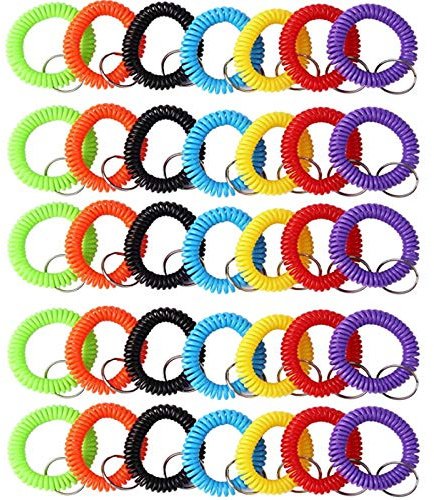 Arroyner 70Pcs Colorful Stretchy Keychain Bracelet Spiral Wristband Keychain for Outdoor, Gym