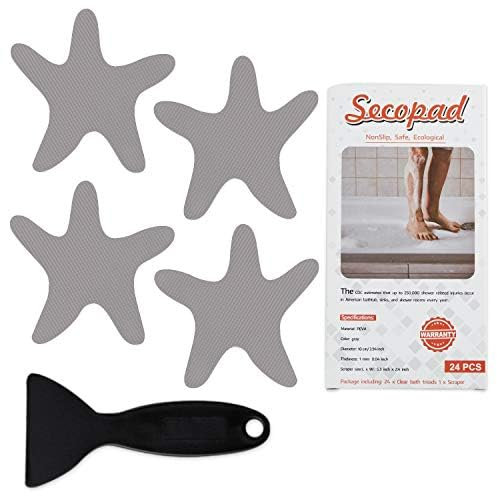 Secopad Adesivi antiscivolo per doccia, 24 pezzi, adesivi di sicurezza per vasca da bagno, con raschietto di alta qualità, per vasca da bagno, doccia, scale, scale e barche (grigio)