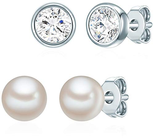 Rafaela Donata Damen Ohrstecker 2er Set 925/- Sterling Silber verziert mit Kristallen Süßwasser-Zuchtperle ca. 6,0 mm