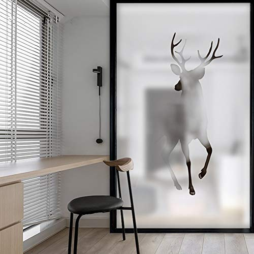 ARKZD Weiß Fensterfolie Sichtschuzfolie Dekorfolie Privatsphäre Milchglasfolie Statisch Haftend Hirsch Fensteraufkleber (50x80cm)