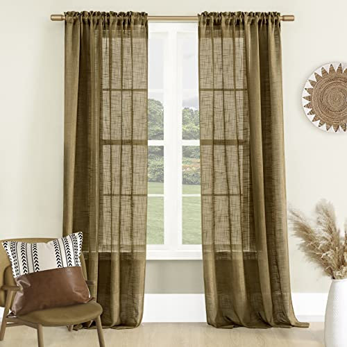 Tan Brown Rustic Burlap Curtains 84 Inches Long for Living Room Warm Winter Earthtone Sheer Lodge Boho Primitive Decor Jute Linen Tweed Textured Bamboo Curtain for Window Sliding Glass Barn Door,Camel