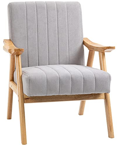 HOMCOM Sessel Wohnzimmer Loungesessel Armlehnstuhl Relaxsessel mit Gummiholzbeine, Polstersessel mit Samtoptik, Lesesessel für Schlafzimmer Arbeitszimmer Hellgrau