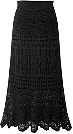 Falda De Sirena De Mujeres Color Sólido Cabrón Suelto Crochet Faldas De Punto Hueco Wrap Midi Midi