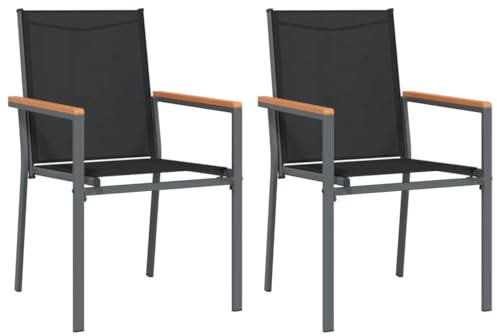 vidaXL Sillas de jardín 2 uds textilene y Acero Negro 55x61,5x90 cm, Silla de Exterior, Silla de Patio, Silla de balcón, Silla de terraza