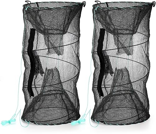 ZENFUN 2 Pcs Fishing Bait Trap, Crab Traps Minnow Traps, Crawfish Trap, Collapsible Net, Foldable Fishing Net Portable Folded Fishing Accessories