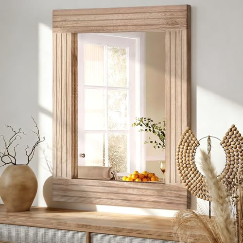 HLFMVWE Espejos para pared con marco de madera rústico rectangular, espejo vintage para colgar para dormitorio, baño, sala de estar, decoración de pared de granja, pequeño 30 x 40 cm