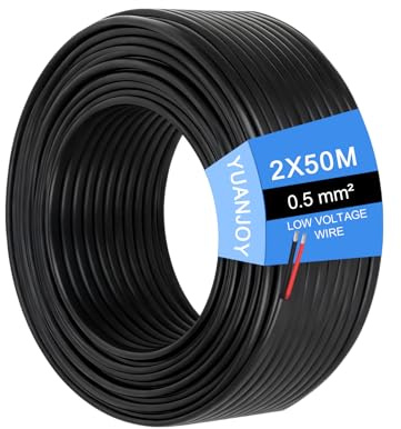Bilkabel, flertrådig släpvagnskabel, rund jordkabel, svart kabel, för husvagnar, lastbilar, industri, 2-trådars 0,5 mm² kabel 50 meter