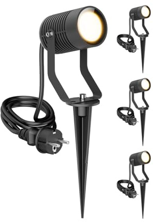 ledscom.de 4 st SHINGA trädgårdsstrålkastare med jordspett för utomhusbruk, IP65, stickkontakt, antracit, inkl. GU10 LED-lampa 630 lm, varmvitt