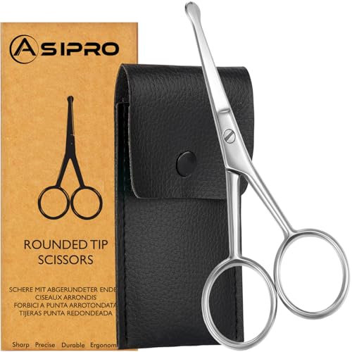 ASIPRO Nasenhaarschere Herren & Frauen 4 mit Etui Edelstahl Nasenhaar Schere, Nasenschere Nose Scissors Bartschere Schere Nasenhaare Abgerundet zum Ohrhaaren, Schere Nase Nasenhaarscheren Abgerundet