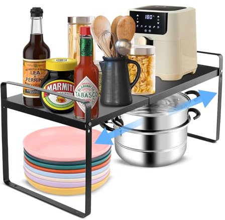 NVIYAM Étagère extensible de Rangement en métal, Étagère de cuisine extensible Organiseurs de Placards, Étagère de rangement pour Placard de Cuisine/Salle de Bain/comptoirs/ustensiles