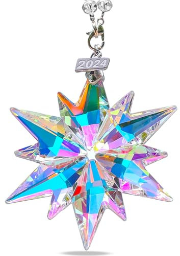 2024 Jährliche Weihnachtsschmuck Kristall Schneeflocke Stern, Funkelnde Kristallornamente für Weihnachtsbaum, schöne Weihnachtsschmuck für Frauen Mädchen