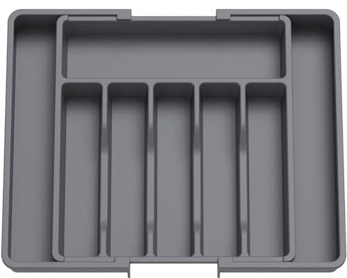 Lifewit Cutlery Drawer Organiser Large, Extendable Cutlery Tray,8 Compartment, Kitchen Drawer Organiser Utensil Spoons Forks Knives, Dark Grey