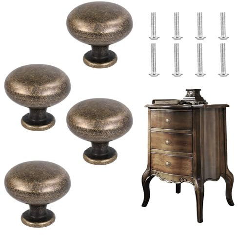 Giantree Knöpfe Für Schränke, 4 Stück Möbelknöpfe Vintage, Schrankknöpfe Mit Schrauben 29mm Schrank Türgriff Kommode Griff Für Kleiderschrank Schublade Schlafzimmer Kommode Küche Büro (Bronze)