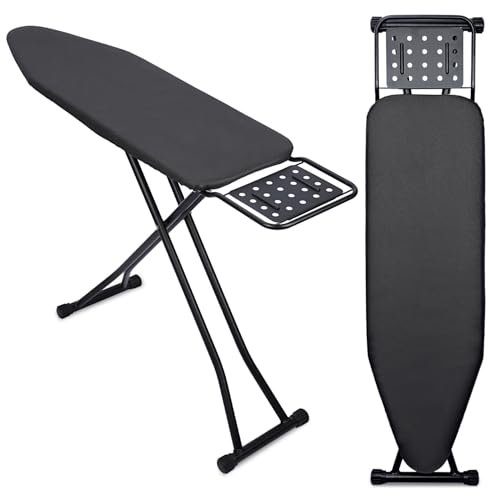 Bfhdbdt Bügelbrett,Dampfbügelbrett mit Bügeleisenablage, Metallnetz Bügeltisch mit Rutschfesten Füßen für Verstellbarer Höhe,Bügelbrett Klappbar Kein,Robuster Bügeltisch größe 133x34cm