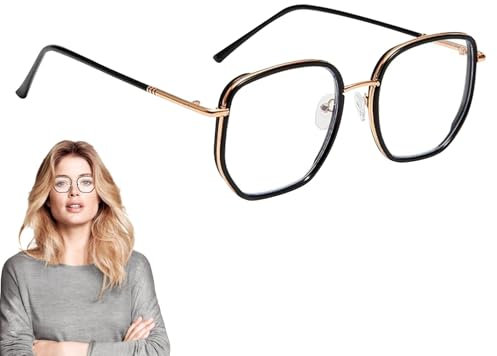 DONOONIS Lunette Lumiere Bleue,Anti-Fatigue Carré Lunette Anti Lumiere Bleue Homme,1 Paire Anti UV Or NoirLunette Anti Lumiere Bleue,Lunette Lumiere Bleue Femme pour Unisexe