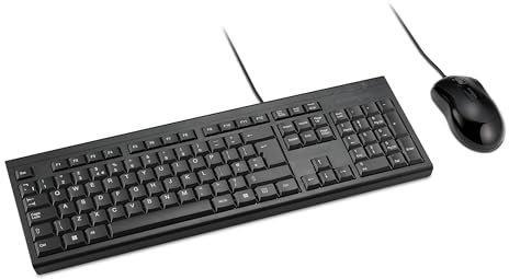 Kensington K75452ES - Set de Teclado y Ratón Ambidiestro con Cable KM100 EQ para PC de Sobremesa y Portátil, Diseño a Prueba de Salpicaduras, Compatible con Windows y Mac, QWERTY ISO, Negro