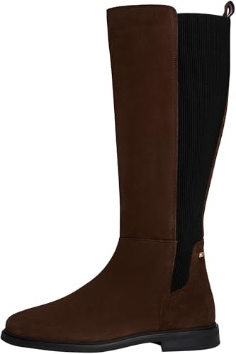 Tommy Hilfiger Bottes Femme Flag Long en Daim, Marron (Legacy Brown), 39