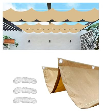 Retráctil Ondulada Vela de Sombra Impermeable 1x3M(AxL) Toldos Exterior Rectangular Protección Rayos UV Resistente al Desgarro para Terraza Balcon Exterior Jardín con Ojales y Cuerdas Arena