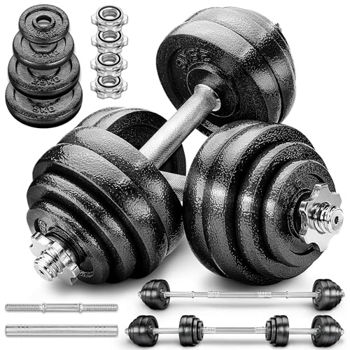 RE:SPORT 2 in 1 Set di manubri 15-40 kg | Set di manubri in ghisa regolabili | Manubri e bilancieri | Ganci a stella e tubo di collegamento