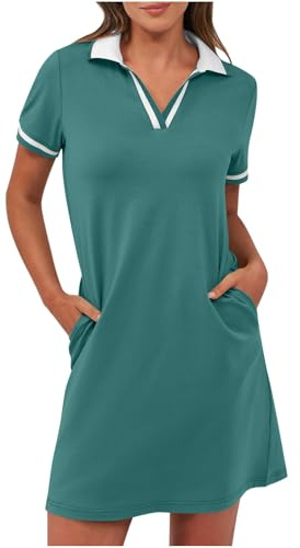 BFSWL Polo da donna, a maniche corte, per il tempo libero, lunghezza al ginocchio, per lo sport, estivo, estivo, per il golf, per il tempo libero, con tasche