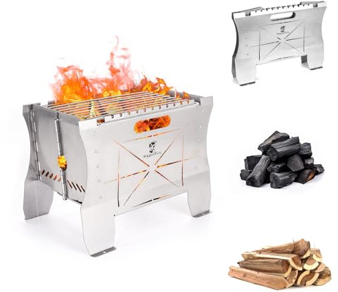 Barbecue pieghevole a carbonella, 2 in 1, portatile, a carbonella o in legno, o braciere, in acciaio inox, per barbecue all'aperto, picnic con custodia