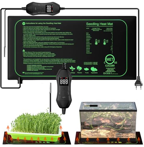GOEDCH Värmematta för växter: Uppvärmd matta för plantor, värmematta 25,4 cm x 52,9 cm med termostat för groddning av växter och plantor, värmematta för växthus, reptiler