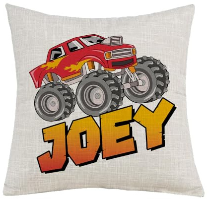 Getagift Personalised Monster Truck Gift – Custom Name Design, Ideal for Boys, Linen Throw Pillow/Cushion. (Linen Cushion Cover With Insert)