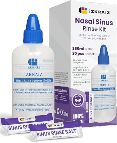 Nasal Rinse Kit – 250ml Squeeze Bottle + 20 Salt Sachets | Natural Sinus Cleanser for Allergy Relief & Nasal Hygiene – Drug-Free, PH Balanced – Safe for Adults & Kids 2+